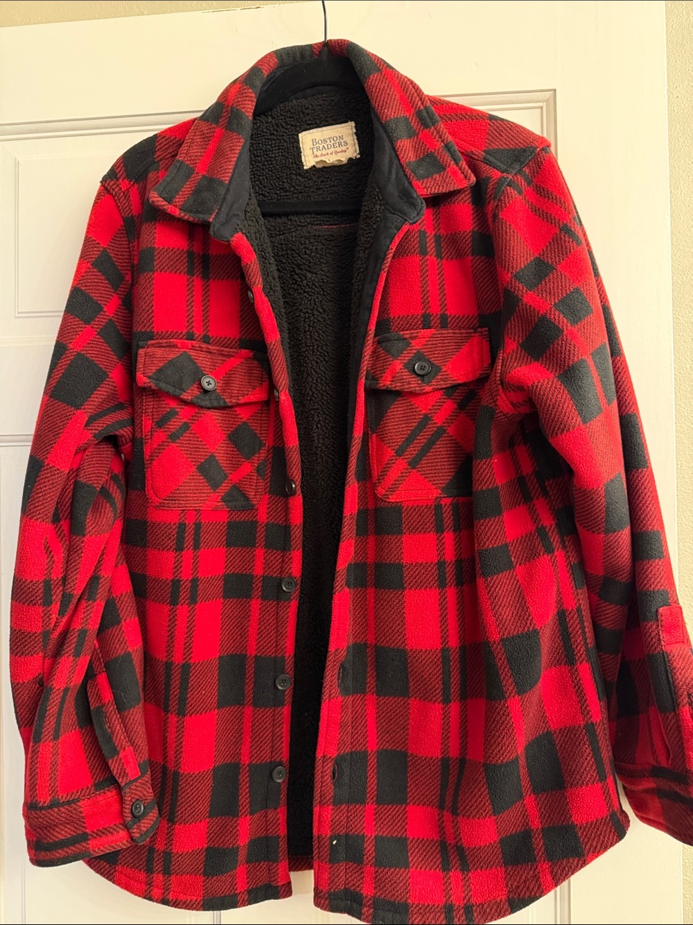 Boston Traders Red and Black Plaid Sherpa Shirt Jacket